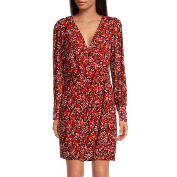 The Kooples Dresses & Skirts - THE KOOPLES Burning Flowers Red Floral Mini Wrap Dress Size 0 NWT MSRP $385